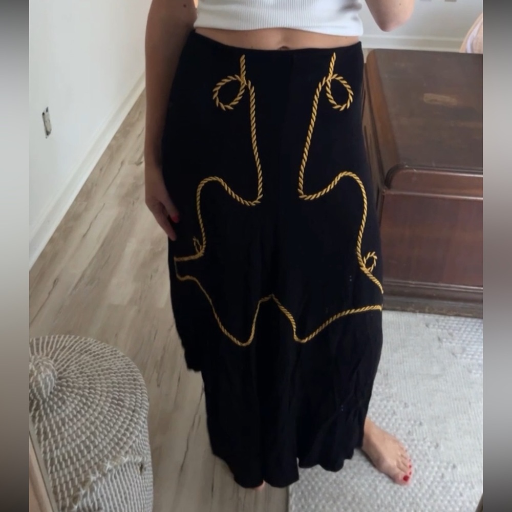 JUST Black Midi Skirt with Gold Braided Detail